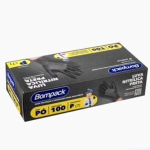 LUVAS NITRILICA PRETA BOMPACK 100UND TAM. P